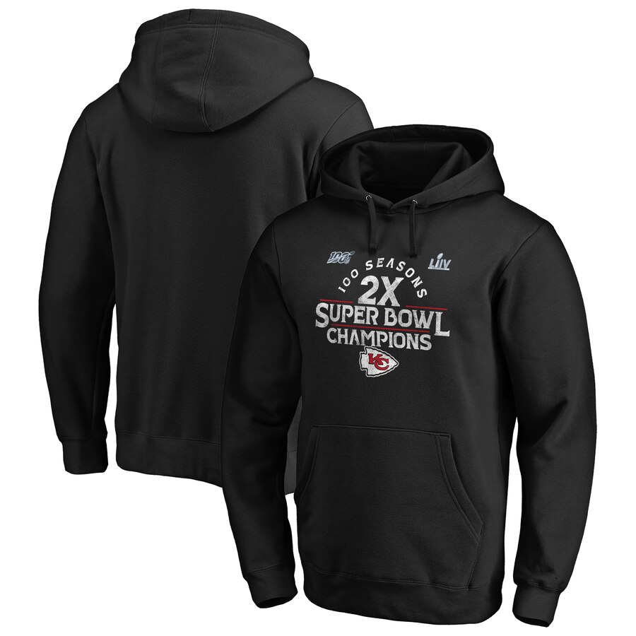 Men's Kansas City Chiefs Black 2-Time Super Bowl Champions Scrimmage Pullover Hoodie